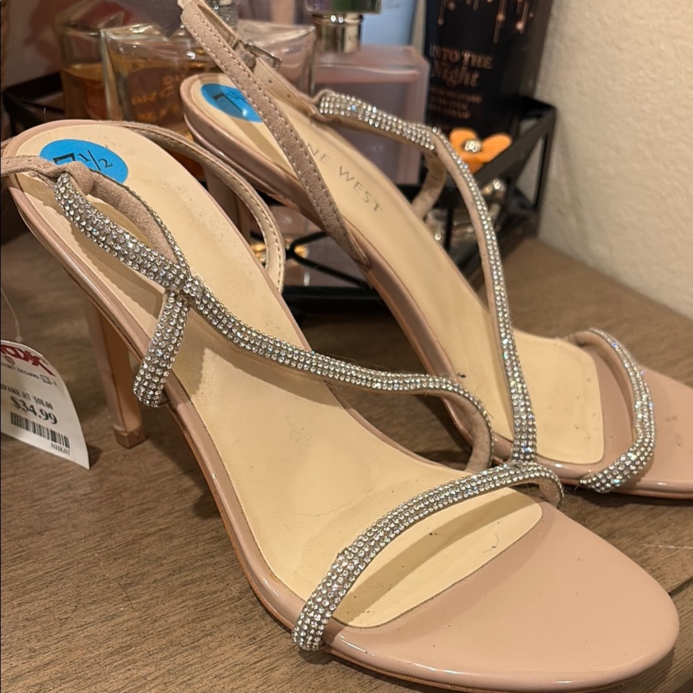 Nine West Blush Strappy Heels with Rhinestones